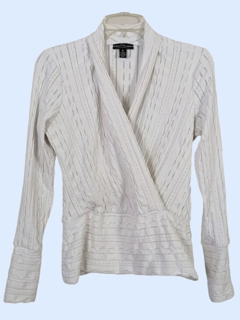 Ebby By Farinaz Taghavi long sleeve wrap front white V neck blouse size M